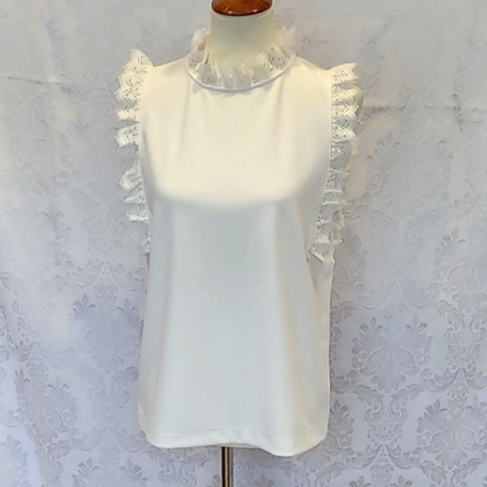 Ann Taylor Cream Lace Sleeveless Top S